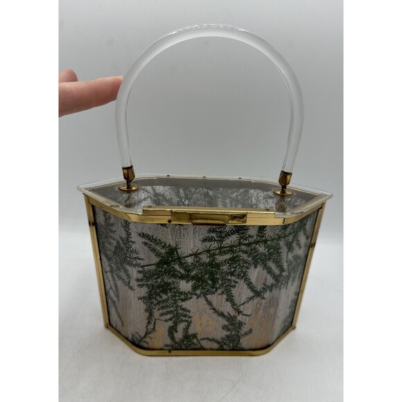 Vintage MCM Majestic Lucite Purse Handbag Pressed Pine Tree Branches - Picture 2 of 16